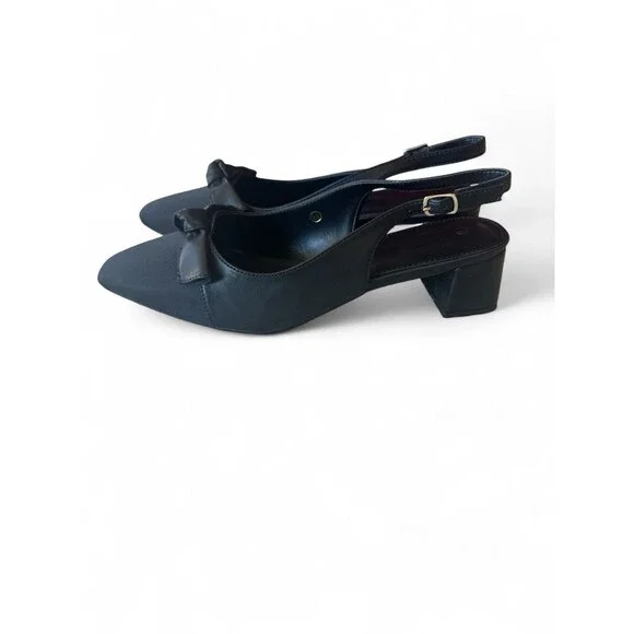 NEW Coutgo Women's 9.5 Pointed Toe Chunky Slingback Bow Low Heels Shoes - Picture 4 of 7